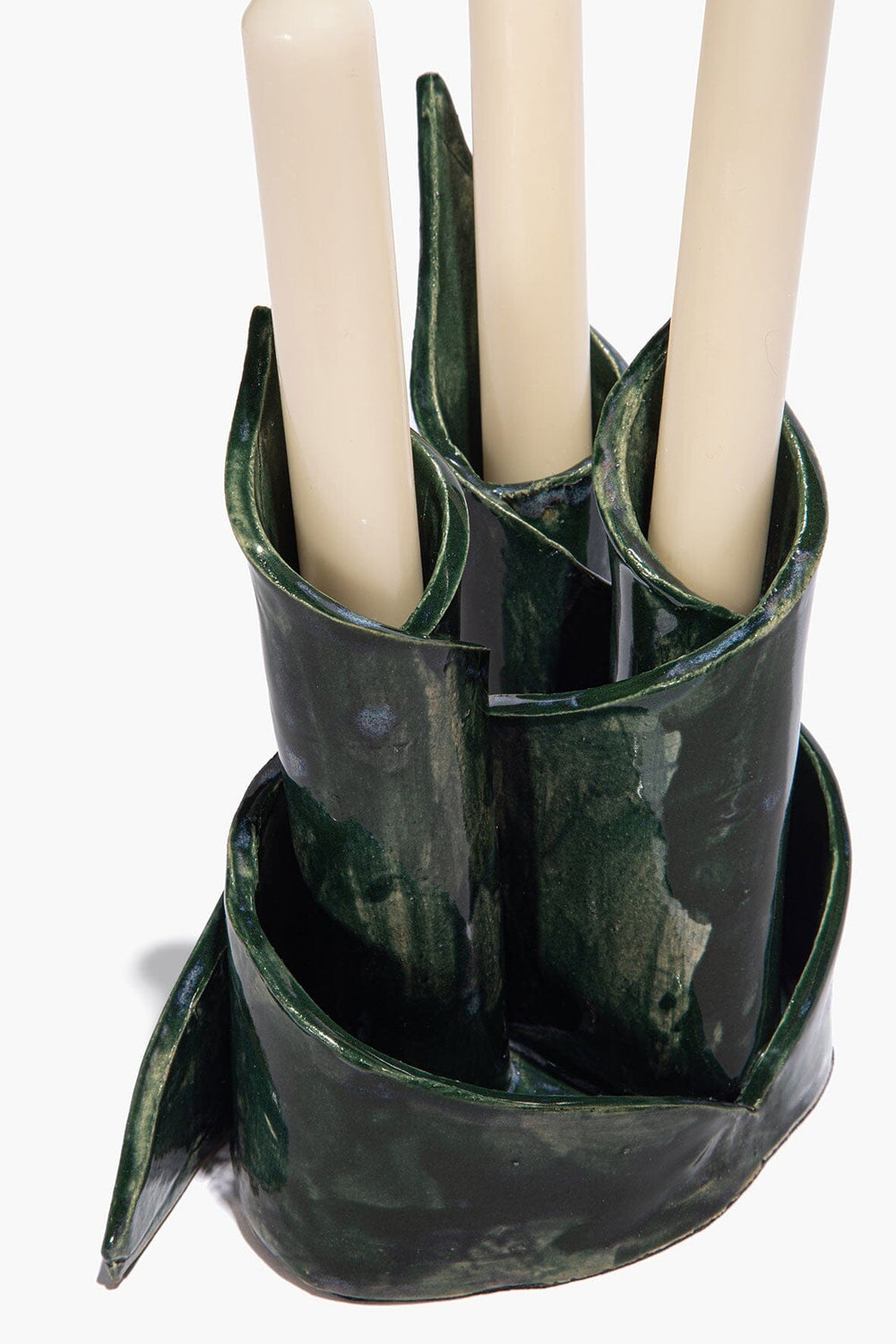CERAMIC TRIPLE CANDLESTICK HOLDER | FOREST GLAZE
